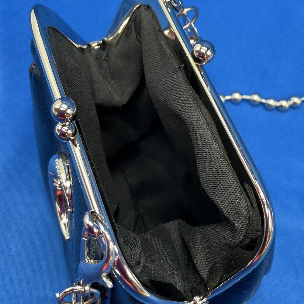 Little Black Crescent Moon Accent Crossbody or Clutch Purse Chrome Hardware - Picture 7 of 10